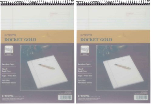 TOPS Docket Gold Project Planner, 8-1/2" x 11-3/4", Top-Wire Bound, Project Rule, Poly Cover, 70 Sheets (99710) - White (Pack of 2)