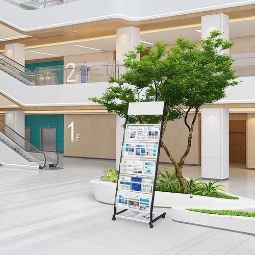 XIDIHF Floor Standing Magazine Rack 5 Layer with Wheels, Brochure Display Stand Large Newspaper Stand for Trade Show Exhibitions Office (Width 18.7 IN)