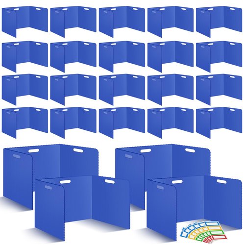 24 Pcs Desk Dividers for Students 14 × 17.5 × 14 Inch Plastic Durable and Waterproof Privacy Folders Shields Test Dividers with Classroom Privacy Boards for School Study Supplies(Blue)