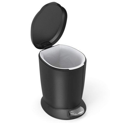 simplehuman 6 Liter Round Plastic Bathroom Trash Can Bundle, Black and White