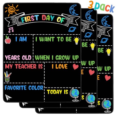 3PCS First and Last Day of School Chalkboard Sign Reusable, Back to School Board First & Last Day of Kindergarten Sign, Double Sided Schools Preschool Signs for Kids
