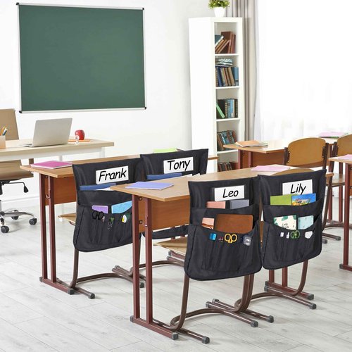 Toriexon Chair Pockets 24 Pack, 17 x 18 Inch Black Chairback Buddy With Name Slot, Classroom Organizer for Kids' Back of Chair