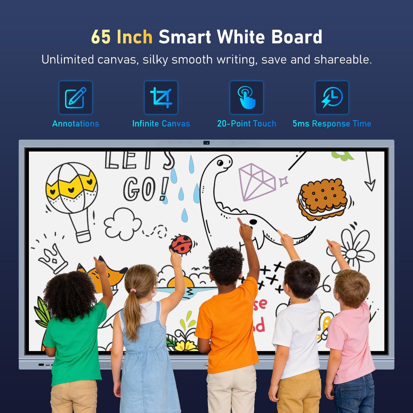 OmninexHub 65" Smart Board, Interactive Whiteboard, 4K UHD Touch Screen Digital Board, Digital Electronic Smartboard with Dual System, for Classroom,Office & Conference Rooms (Wall Mount Included)