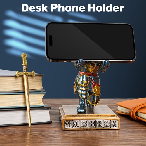 Akulgaci Medieval Knight Pen Holder with Sword, Kneeling King's Guard Warrior Pencil Stand Office Accessories Cool Fancy Desk Decor Gift for Men Father Husband Grandfather Boyfriend Boss Him
