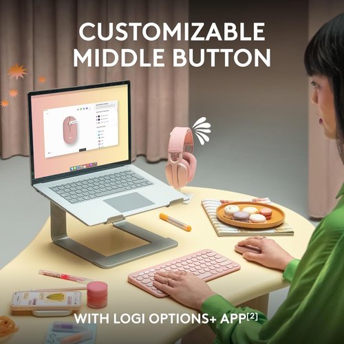 Logitech Pebble M350s Slim Bluetooth Wireless Mouse - Portable, Lightweight, Customizable, Quiet Clicks | Tonal Rose