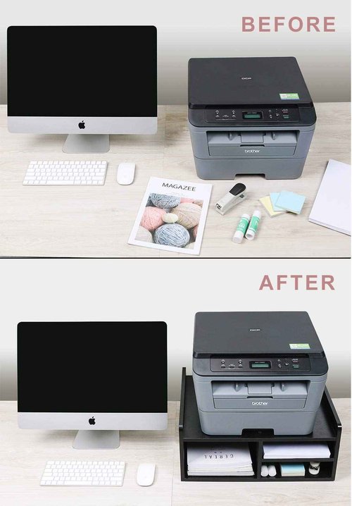 PAG Desktop Printer Stand with Storage, Paper Storage Holder Rack for Desk, Wooden Printer Organization for Home/Office, Black
