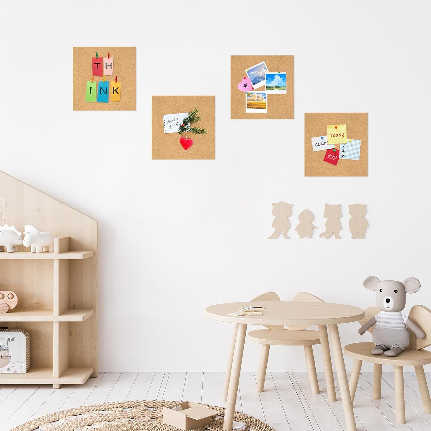 Skiennix Cork Board Tiles - 4 Pack Adhesive Corkboards for Office, School & Home Decor