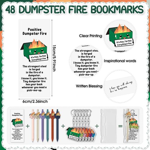 Sayglossy 48 Sets Dumpster Fire Gifts Christmas Funny Ballpoint Pens Acrylic Keychains and Bookmarks Employee Emotional Support Appreciation Gifts Bulk for Office Coworkers Staff Team