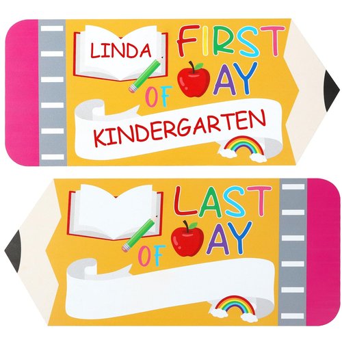 First and Last Day of School Board Sign,Double Sided Printing Pencil Chalkboard for 1st Day of Kindergarten Preschool, Back to School Supplies Photo Props