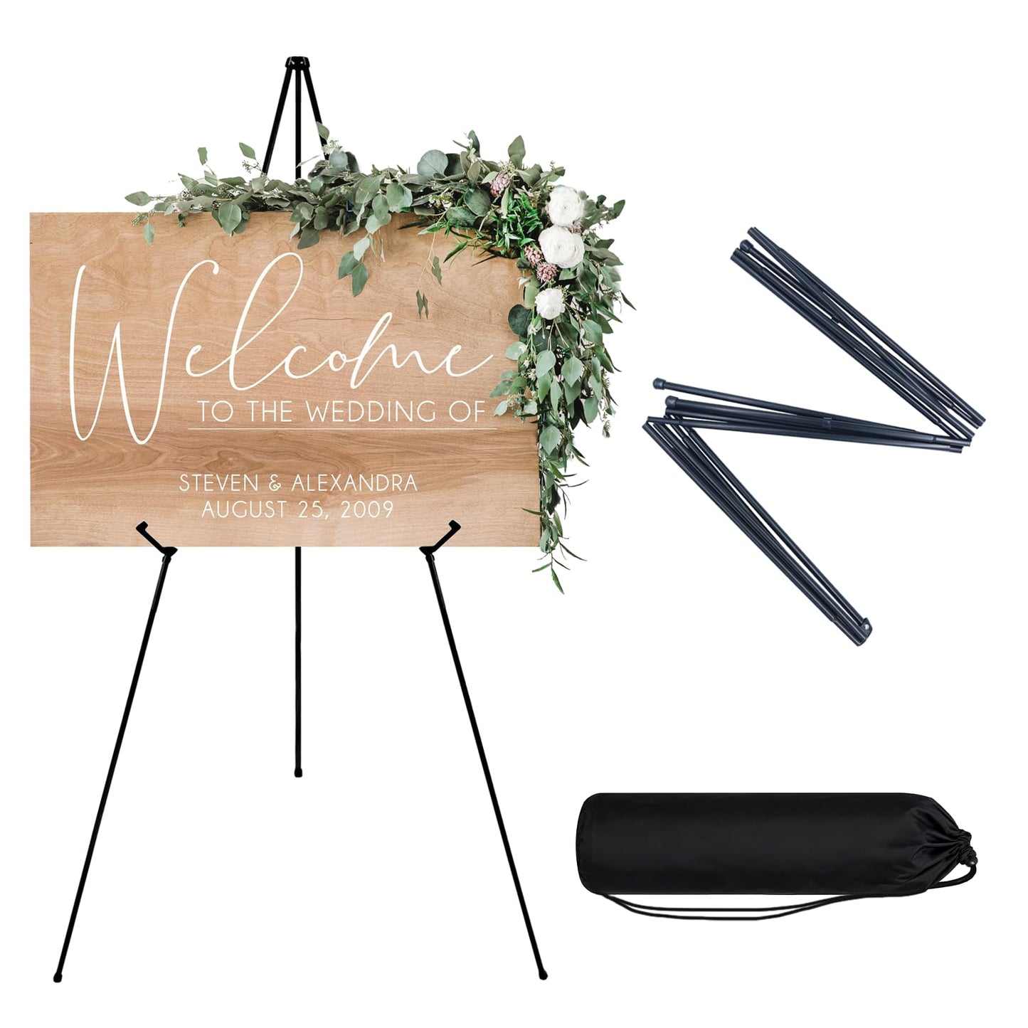 JEAWIWI 1 PCS Black Lightweight Easel Stand, 66 Inch Portable Display Easel for Posters, Foam Boards, Signs, Art Displays & Indoor Events with Carry Bags