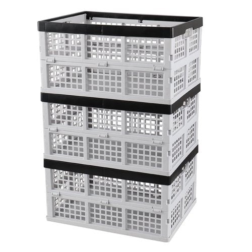 Tstorage 34 L Plastic Collapsible Storage Crate, Folding Stackable Storage Crate, Foldable Basket, 3 Packs