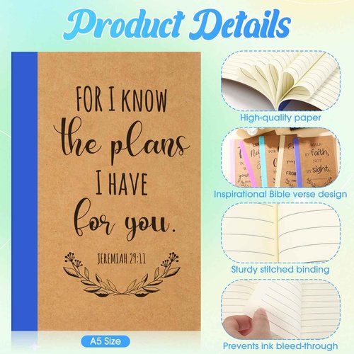 Resurhang 60 Sets Christmas Christian Notebook and Pen Thanksgiving Gift Set Bulk A5 Composition Journal Bible Verse Pen Religious Lined Notepad Scripture Notepad for Teacher Church Sunday (Rainbow)