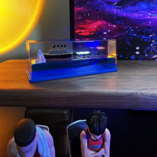 Honsheng Unsinkable Titanic Simulator Toy Wavey Boat in a Box Liquid Wave Cruise Fluid Ship Decoration Ornament for Car Decoration Paperweight Desk Toy Gifts
