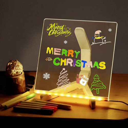 Acrylic Dry Erase Board with Light,7.9"X7.9"Led Note Board with Colors, Light Up Dry Erase Board with Stand As A Glow Memo Led Letter Message Board for Drawing Creativity, School, Home, Office