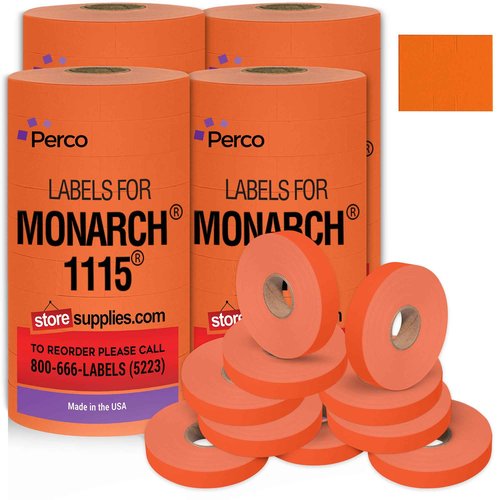 Perco Fluorescent Red Pricing Labels for Monarch 1115 Price Gun, 4 Sleeves - 60,000 Pricemarking Labels