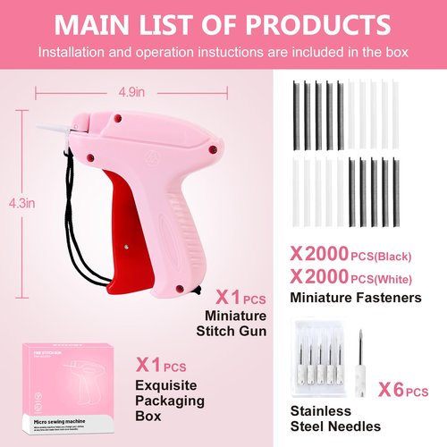 Stitch Gun for Clothes Comes with 6 Fine Needles,4000 Pcs Micro Fasteners(2000 White & 2000 Black).Stitch Gun Quick Clothing Fixer,Speedy Clothing Fixer