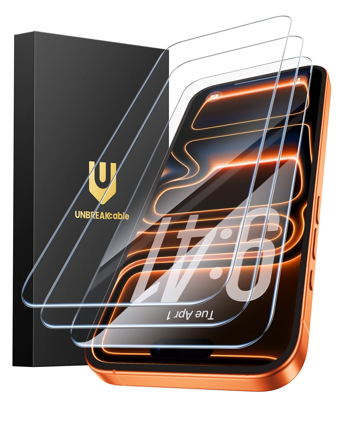 UNBREAKcable 3-Pack Screen Protector for iPhone 17 Pro Max, Double Shatterproof Tempered Glass [Easy Installation Frame] [9H Hardness] [99.99% HD Clear] [Case Friendly] for iPhone 6.9 inch