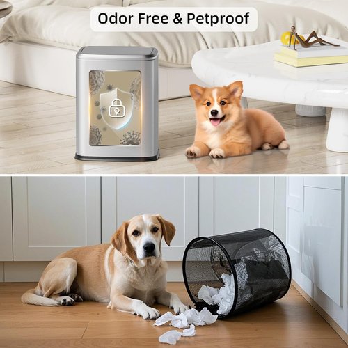 Skiennix 8L Small Bathroom Trash Can - Stainless Steel Swing-Top Waste Bin for Home & Office (Silver)