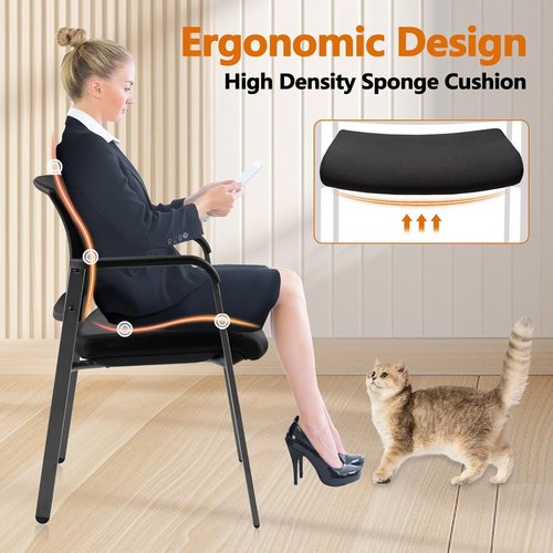 CLATINA Home Office Desk Chair No Wheels,Ergonomic Mesh Mid Back Stacking Arm Chair for Remote Learning,Small Office,Guest Chair,College Apartment (Black, 4 Pack)