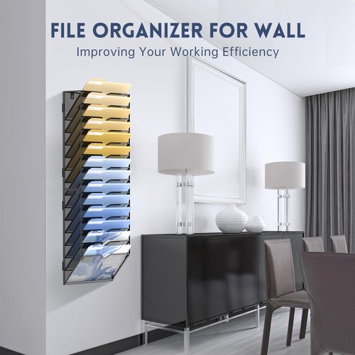 DALTACK Wall File Organizer, 14 Tier Hanging File Organizer, Mail Organizer Wall Mounted for Papers Folders Clipboard Magazine, Office Cubicle Organization & Storage, Assembly Needed, Mesh Black