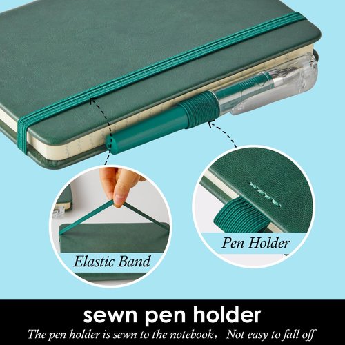NIRMIRO Mini Pocket Notebooks - 3 Pack A6 Leather Journals with Pen | Black, Red, Green