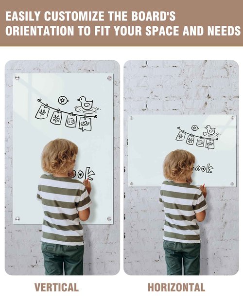Mifuro Magnetic Glass Whiteboard，36"x24" Wall Mounted Frameless Dry Erase Board for Office, Home & School White