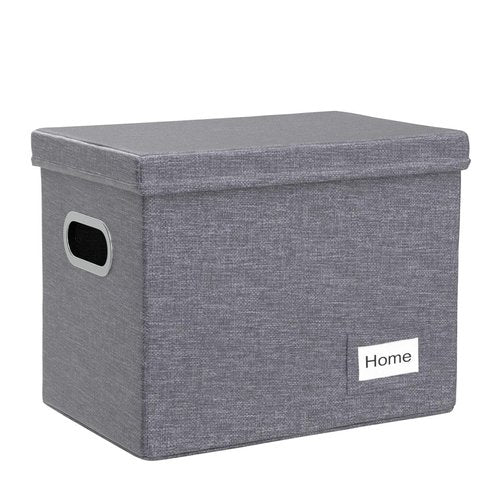 PRANDOM File Organizer Box - Set of 1 Collapsible Decorative Linen Filing Storage Hanging File Folders with Lids Office Cabinet Letter Size Grey (14x9.3x10.8 inch)