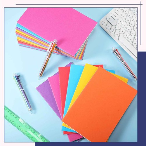 Fullhawl 48 Pcs Colorful Blank Notebook and 6-in-1 Multicolor Ballpoint Pen Set 5. 5 x 8. 3 in Blank Unlined Journals A5 Plain Paper Sketchbooks Retractable Pens for School Office Supplies Gift