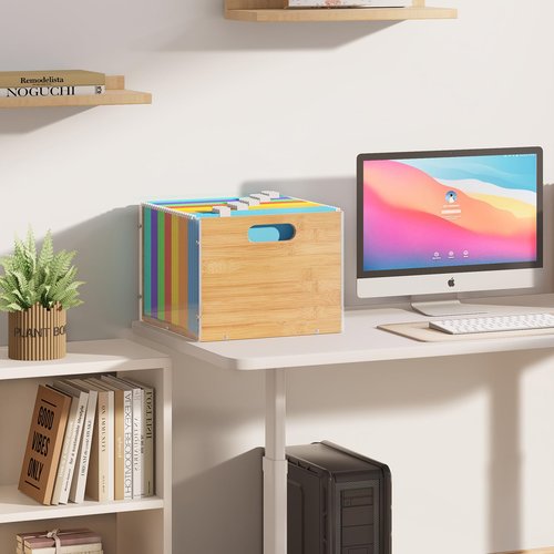 Sbanmao Clear Acrylic File Box Organizer, Bamboo Hanging Folder Storage Boxes, Filing Crate Bin Holder with Handle for Home Office Desk, Letter Size