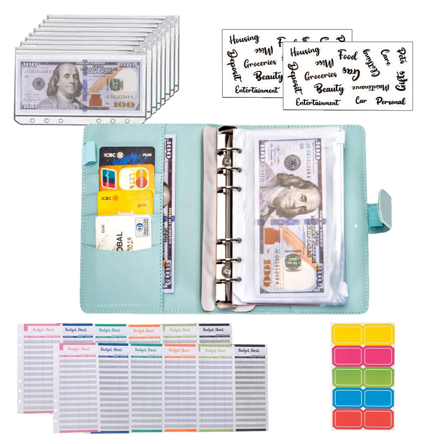 NICOOTH Budget Binder A6 Money Saving Binder with Zipper Cash Envelopes