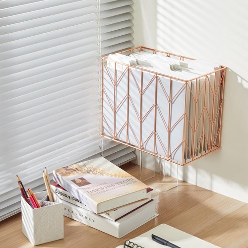 Fei Bi Hanging Rose Gold File Organizer, equipped with a 6-piece set of rose gold desktop accessories