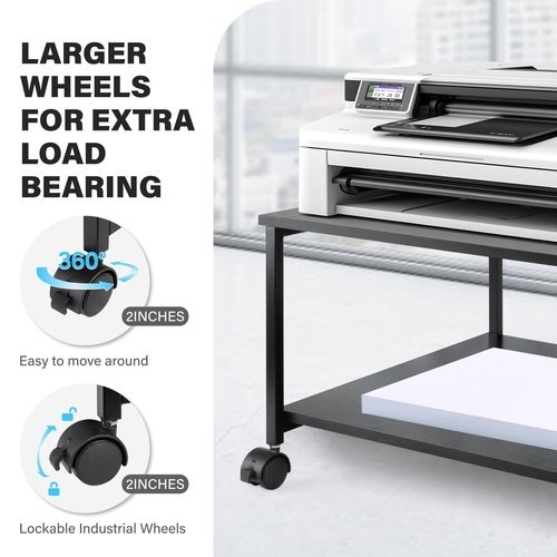 EMERIT 2-Tier Under Desk Printer Stand w/Storage - 19.5x19.5x12.8''Heavy Duty Rolling Cart, Mobile Printer Table with Lockable Wheels for Home Office Organization - Industrial Style