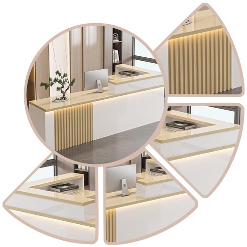 Office Reception Desk with Counter - Sturdy Front Desk Reception Counter with Lockable Drawer & Light Strip Checkout Counter - Easy to Put Together & Quick (A - Left, L 63in/160cm)