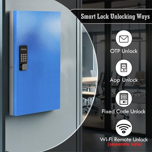 WeHere 96 Key Lock Box Wall Mount, APP Bluetooth/Wi-Fi Remote/One Time Password Share/Fixed Code Unlock, Smart Cabinet, Organizer for Apartment, Hotel, Office, Real Estate Management