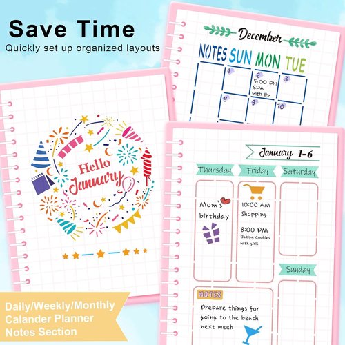 GYGOT 36 PCS Planner Stencils - Plastic Bullet Journal Accessories for A5 Dotted Journals | Ultimate Productivity & Seasonal Themes