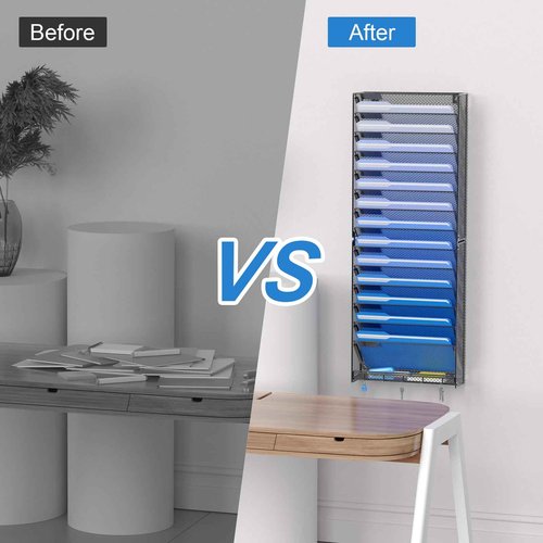 OUTWOLF 15 Tier Wall File Organizer with Hooks, Hanging Wall File Holder Wall Mount Paper Folder Organizer for Office, Magazine Rack