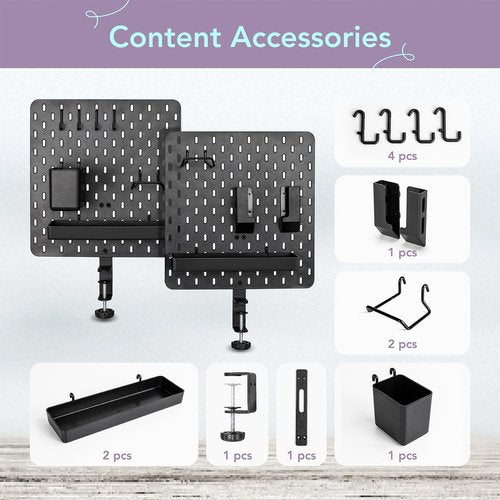 EHO Clamp-On Desk Pegboard, 2Pack (Combined Size 27 x 14 inch) Privacy Divider, Desk Partition Panel, No-Drill Desk Mounted Peg Board Organizer for Office, Gaming, Home, Black