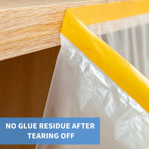 TAPEBEAR Pre-Taped Masking Film, Tape and Drape, Plastic Sheeting Roll, Automotive Painters Masking Tape Film, Plastic Sheeting Cover for Appliance and Furniture, 9feet X 90feet, 2600mmx 27m,3Rolls