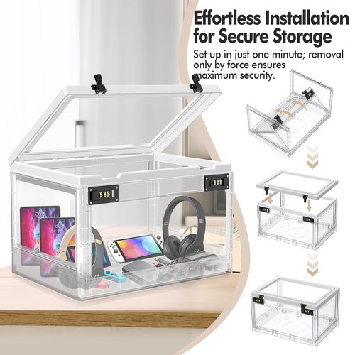 Extra Large Lock Box for Medication Safe, Medicine Lockable Storage Box with Code, Phone Lock Boxes for Video Games, Box with Combination Lock for Snacks/Food, Locking Cabinet for Home/Office (Clear)