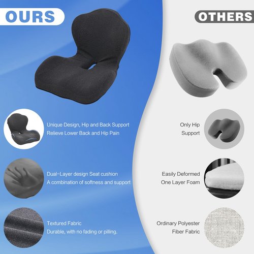 baibu Ergonomic Memory Foam Back and Lumbar Support Pillow for Good Posture Correction and Back Pain Relief, Perfect for Office Chair, Office Home Essentials, Dark Grey