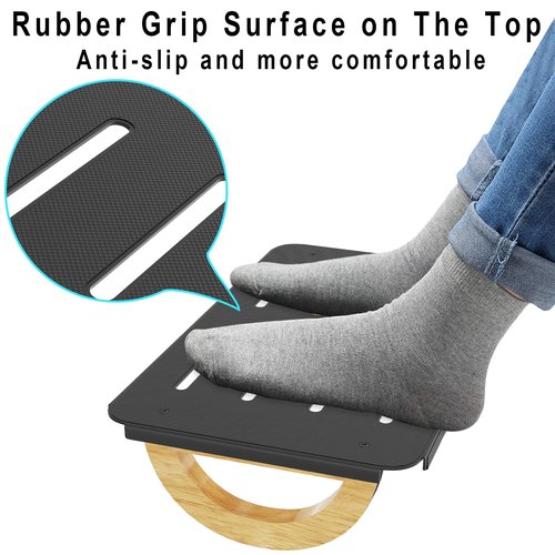 STWWO Ergonomic Rocking Foot Rest for Office, Wooden Footrest for Posture Support & Blood Circulation, Under Desk Chair Foot Rest Metal for Relieve Back, Lumbar Pain