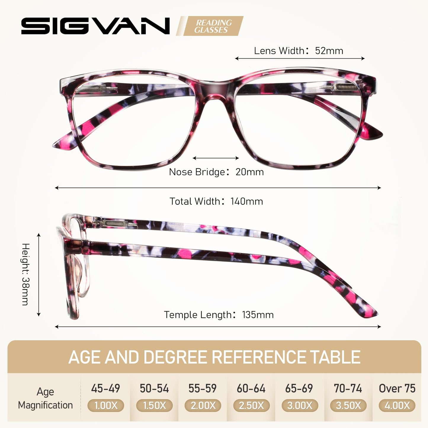 SIGVAN Ladies Reading Glasses Blue Light Blocking Spring Hinge Fashion Pattern Print Eyeglasses for Women (multicolour, 3.00)