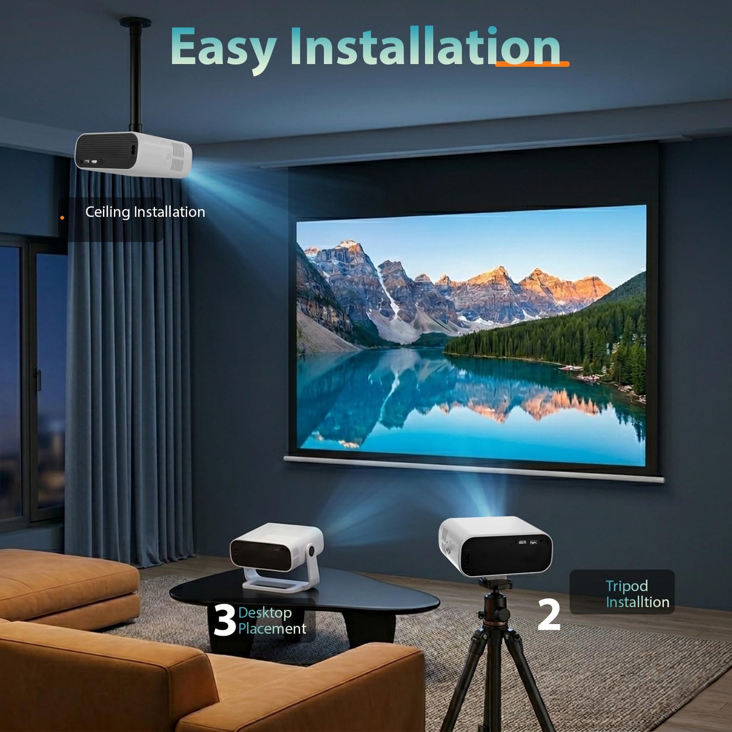 ZDK 1080P Movie Projector for Bedroom: Smooth Grain Free Image Quality with Crisp Details for Family - 360°Rotatable Mini Proyector with Wifi & Bluetooth - 4K Support TV iPhone Airplay - White