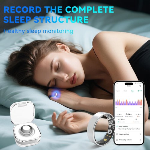 Smart Rings for Women Men,Fitness Tracker Ring,Heart Rate,Blood Oxygen,Blood Pressure,Step Tracker,Sleep Monitoring,No Subscription Fee,IP68 Waterproof Smart Ring FRAY,Size Kit(Silver 8)YMXCGC
