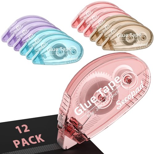 Secopad 12 Pack Scrapbook Tape, Double Sided Tape for Crafts, Adhesive Tape Glue Runner for Scrapbooking Journaling Supplies, Tape Roller for Kids and Adults School Office Supplies, 0.3IN x 26FT