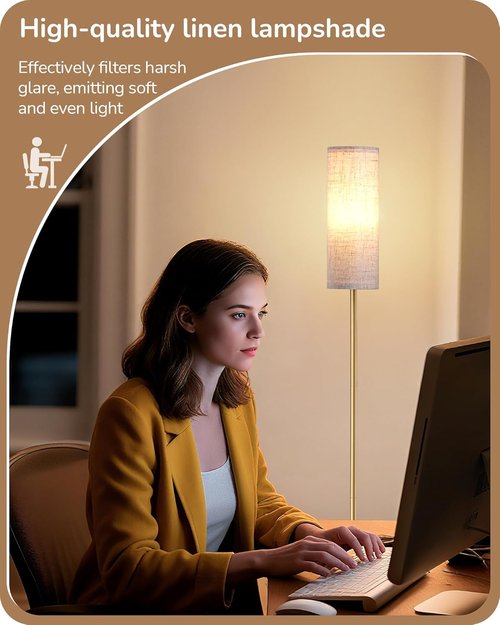 EDISHINE Floor Lamp - 63.7in Minimalist Standing Light with Foot Pedal Switch | 3 Color Temperatures, Gold