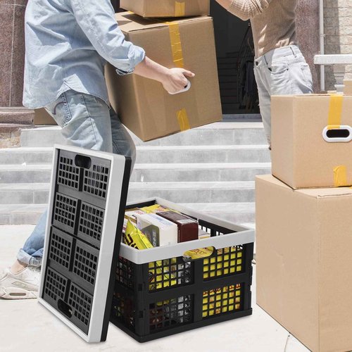 Esdiplot 3 Pack 34 Quart Large Plastic Collapsible Storage Crate, Plastic Folding Containers Bin Stackable Basket