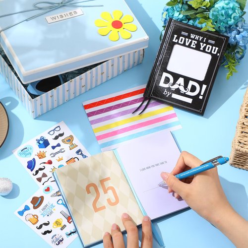 Janlaugh Dad Fill In The Blank Love Book Father's Day Gifts Why i Love You Dad Journal with Stickers Picture Corners DIY Wrote Love Reasons Book for Men Father Birthday from Daughter Son (Blue)