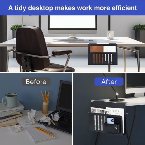 HZQHJRZ Desk Side Storage, Under Steel Hanging Organizer, Desk Side Storage Holder, Under Desk Mount With Magnetic Pen Holder, No Drill Cable Management Tray, Laptop Holder for Office and Home
