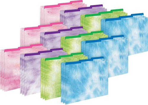 Barker Creek Designer File Folders on 14pt Stock, Tie-Dye and Ombré, Multi-Design Set with Tie-Dye Designs on Outside, Vibrant Ombré Colors on The Inside, Letter Size, 1/3 Cut Tabs, 36/Set (4403)